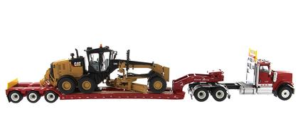 International HX520 Tandem Day Cab Tractor with XL 120 HDG Lowboy Trailer And Cat 12M3 Motor Grader