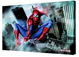 Canvas 24"x36" Spiderman Jumping Buldings