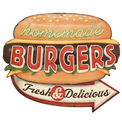 HOMEMADE BURGERS EMBOSSED TIN SIGN 15x13