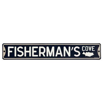 FISHERMANS WAY EMBOSSED TIN STREET SIGN 20x3.5
