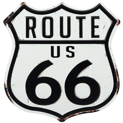 ROUTE 66 WHITE EMBOSSED TIN SIGN 12&quot;