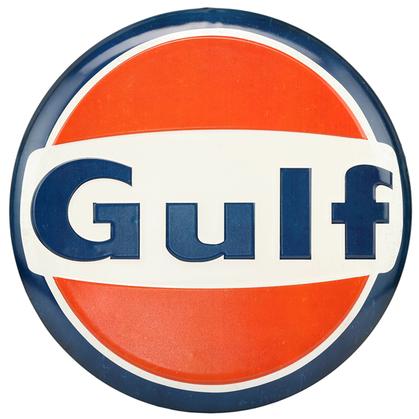 GULF EMBOSSED TIN BUTTON SIGN 14"