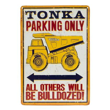 TONKA PARKING ONLY EMBOSSED TIN SIGN 9x13