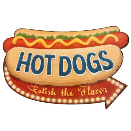 HOT DOGS RELISH THE FLAVOR EMBOSSED TIN SIGN 15x10