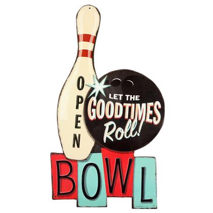 GOODTIMES ROLL BOWL EMBOSSED TIN SIGN 11x20