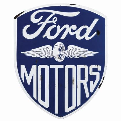 FORD MOTORS SHIELD EMBOSSED TIN SIGN 10x12.5