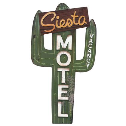 SIESTA MOTEL RUSTIC EMBOSSED TIN SIGN 16x30