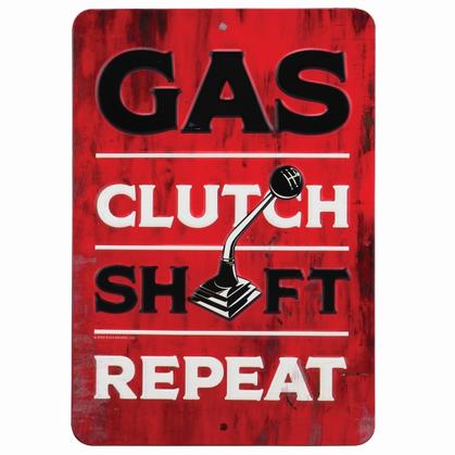 GAS CLUTCH SHIFT EMBOSSED TIN SIGN 6x9