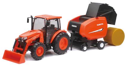 Kubota M5-111 Tractor with Round Hay Baler (Light &amp; sound)