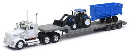 Kenworth Truck and Lowboy Trailer with New Holland Farm Tractor