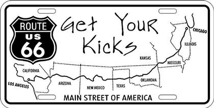 Route 66 Kicks Map License Plate