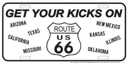 Route 66 - Get Your Kicks All States B&amp;W License Plate