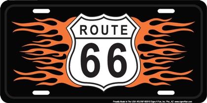 Route 66 w/ Flames License Plate