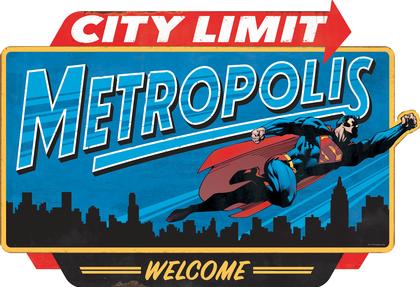 SUPERMAN METROPOLIS CITY LIMIT EMBOSSED TIN SIGN