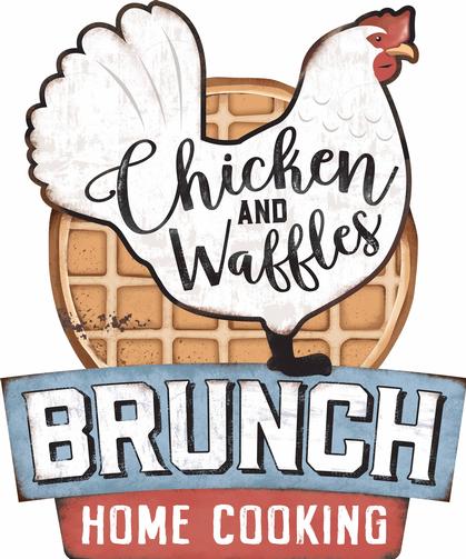 BRUNCH CHICKEN AND WAFFLES EMBOSSED TIN SIGN