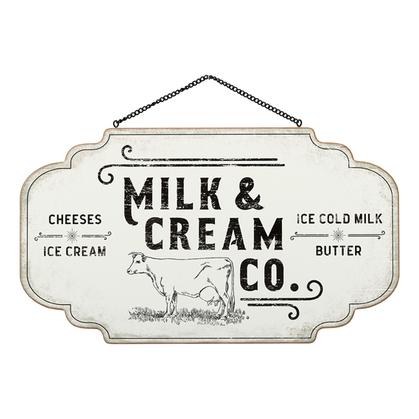 MILK &amp; CREAM HANGING WOOD SIGN