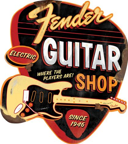 FENDER GUITAR SHOP EMBOSSED TIN SIGN