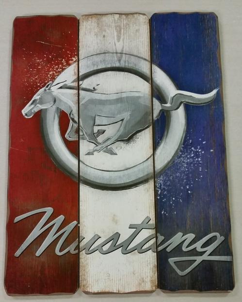 Enseigne style bois "Ford Mustang"