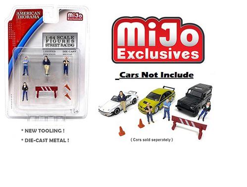 Street Racing Figurine 6 piece Diecast Set (4 Figurines and 2 Accessories)