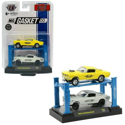  AUTO-LIFT 2 PACK - YELLOW &amp; GRAY 1966 FORD MUSTANG GASSER
