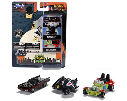 1966 BATMAN BATMOBILE BATCYCLE JOKER HOLLYWOOD RIDES NANO 1.65"