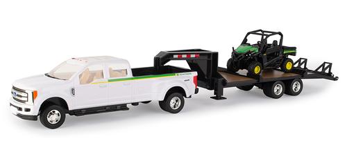 John Deere Ford Pickup Truck pulling a Gooseneck Trailer and John Deere Gator