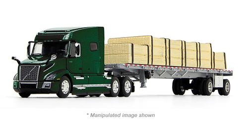 Volvo VNL 740 Mid-Roof Sleeper with Wilson Flatbed Trailer and Lumber Load