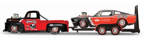 Ford F1 Pickup 1948 &amp; Flatbed Trailor Hauling 1967 Ford Mustang GT