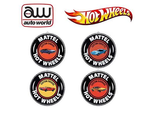 Auto World Tin Sign 12" Hot Wheels Button Assortment R1