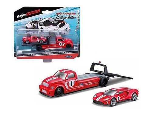 MAISTO ELITE TRANSPORT HERITAGE 2017 FORD GT &amp; FLATBED 