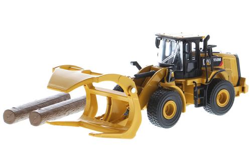 Caterpillar 950M Wheel Loader with Log Fork and Bucket Attachment