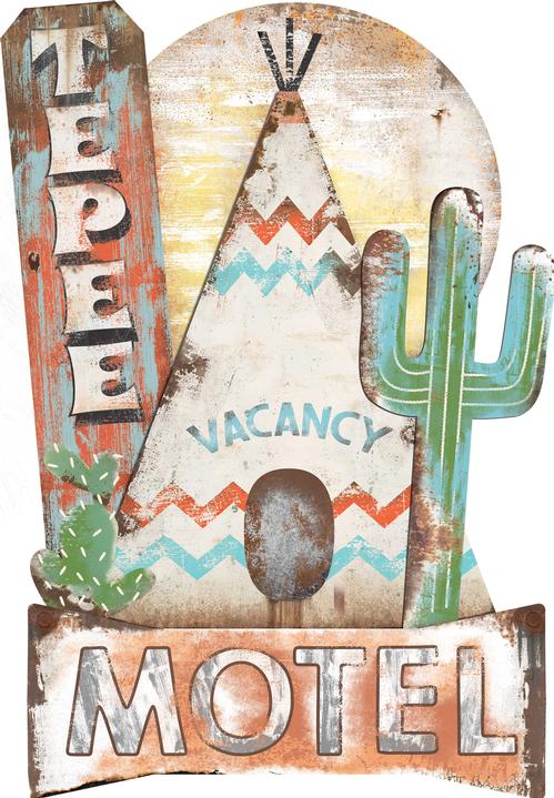 TEEPEE MOTEL EMBOSSED TIN SIGN 25&quot;x36&quot;