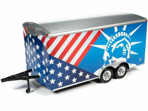 1/18 FOUR WHEEL ENCLOSED CAR TRAILER PATRIOTIC