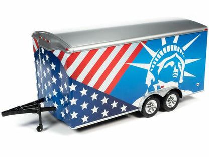 1/18 FOUR WHEEL ENCLOSED CAR TRAILER PATRIOTIC