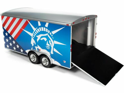 1/18 FOUR WHEEL ENCLOSED CAR TRAILER PATRIOTIC