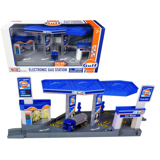 "Gulf" Electronic Gas Station Diorama with Light and Sound and Tanker Truck 1/64
