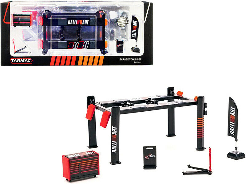 RALLIART Garage Tools Set &amp; Stickers 1/64