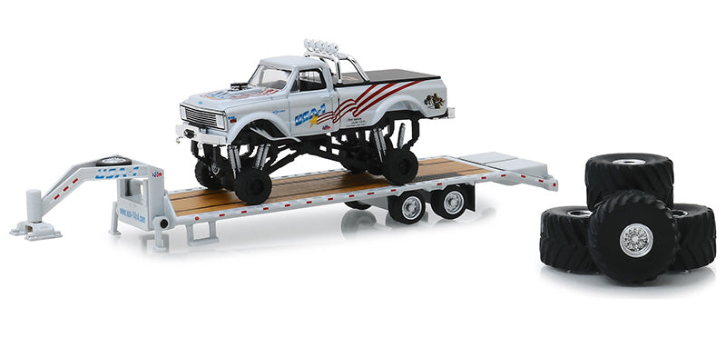 USA-1 - 1970 Chevrolet K-10 Monster Truck on Gooseneck Trailer with Regular and Replacement 66" Tires