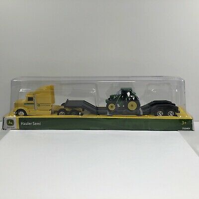 John Deere Farm Semi in Black with Flatbed with Tractor Loader