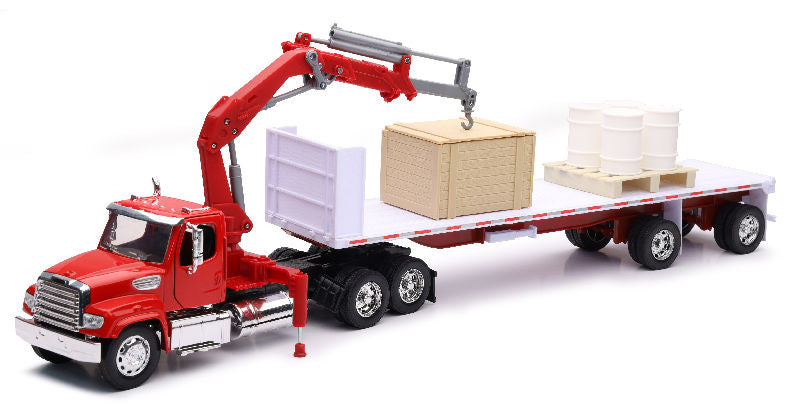 Freightliner 114SD Truck with Flatbed Trailer and Knuckle Boom Crane