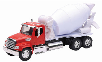 Mélangeur à ciment Freightliner 114SD rouge et blanc