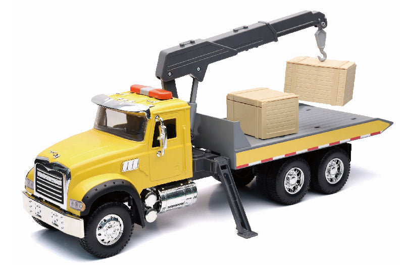 Mack Granite Rollback Truck In Yellow with Loading Crane and Crates