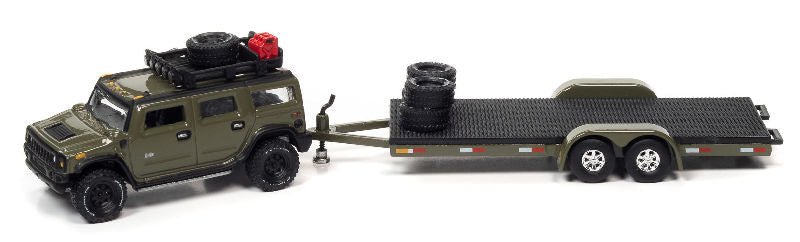 2004 Hummer H2 in Moss Green with Open Trailer