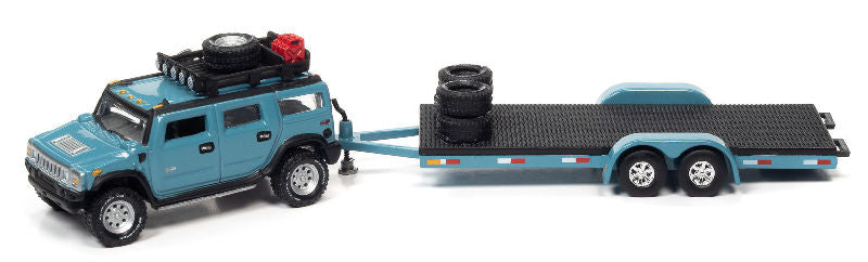 2004 Hummer H2 in Ocean Blue with Open Trailer