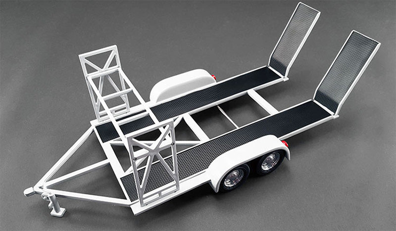 Tandem Car Trailer with Tire Rack in White