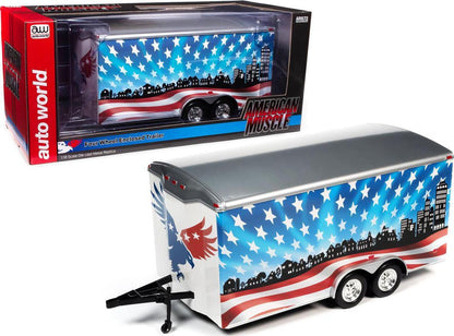 Four Wheel Enclosed Car Trailer Patriotic Brave &amp; Bold Graphics 1:18