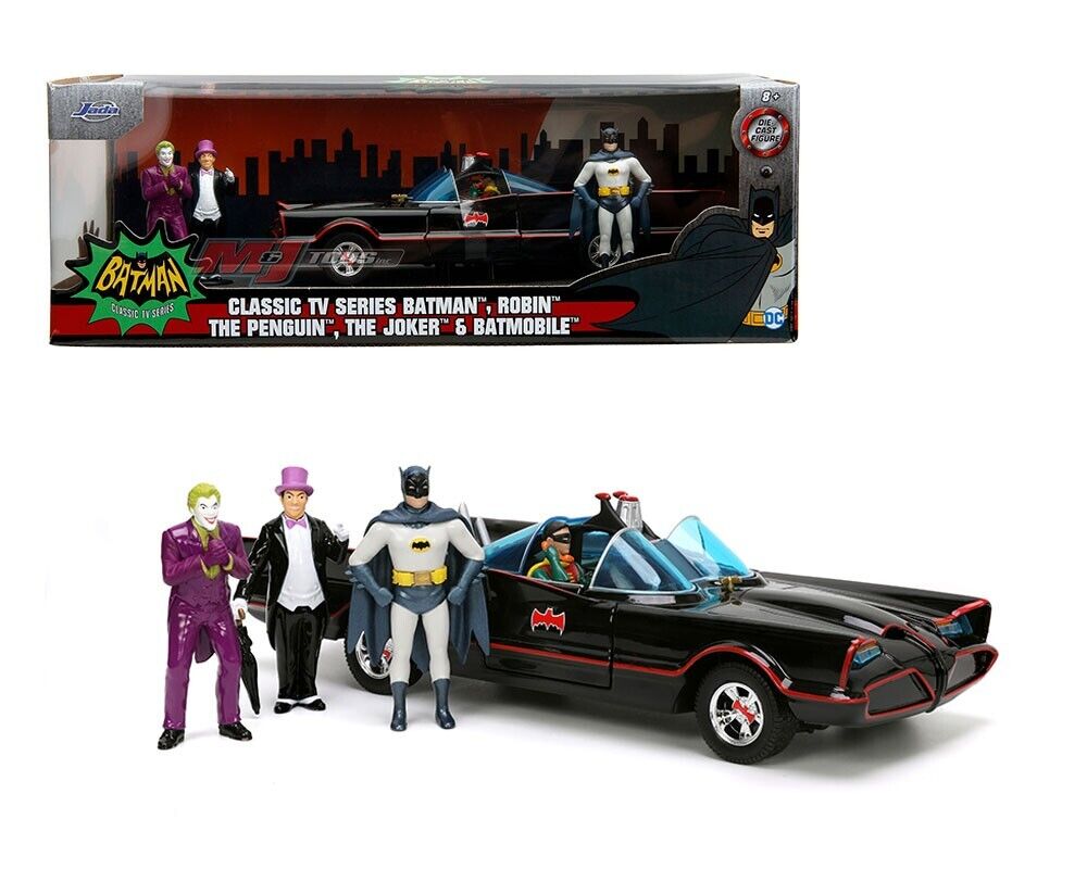 1966 CLASSIC BATMOBILE with BATMAN JOKER PENGUIN ROBIN FIGURES
