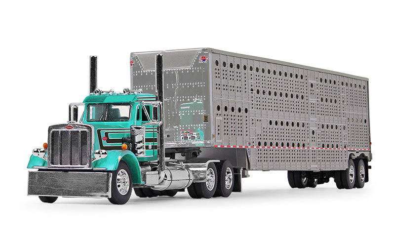 Peterbilt Model 359 Day Cab in Teal and Black with Wilson Silverstar Livestock Trailer