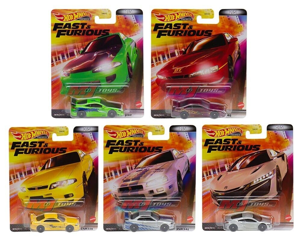 Hot Wheels 1:64 Retro "Fast and Furious" (Ensemble de 5)