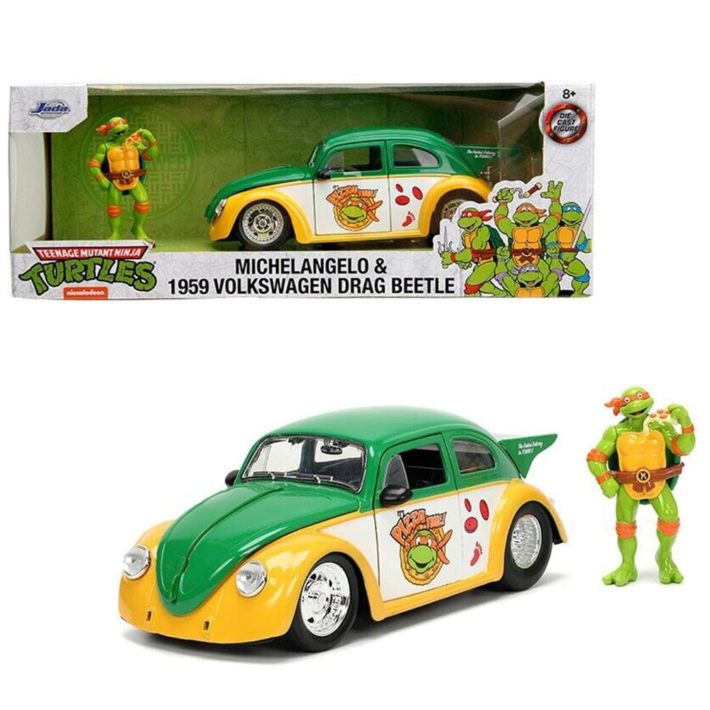 1959 Volkswagen Drag Beetle Ninja Turtles with Michelangelo Figure